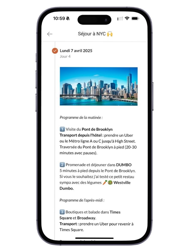 Itinéraire à NYC avec le carnet de voyage digital pour les agences de voyage