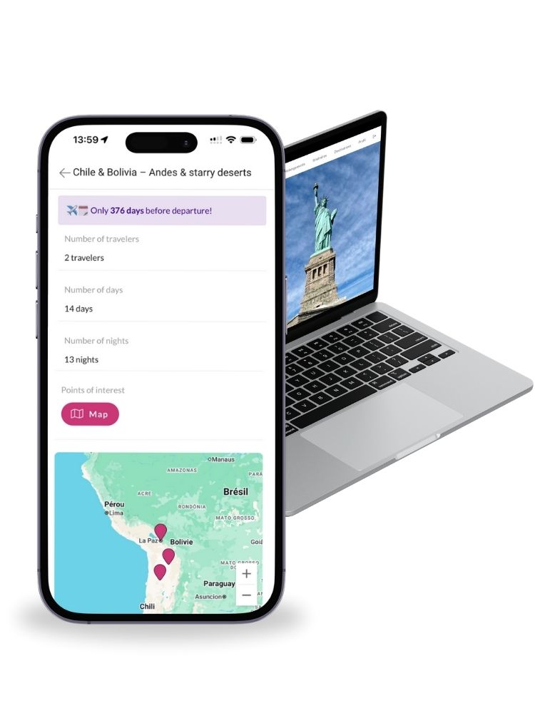 Chile and Bolivia Andes and deserts itinerary preview on Voyages Planner app