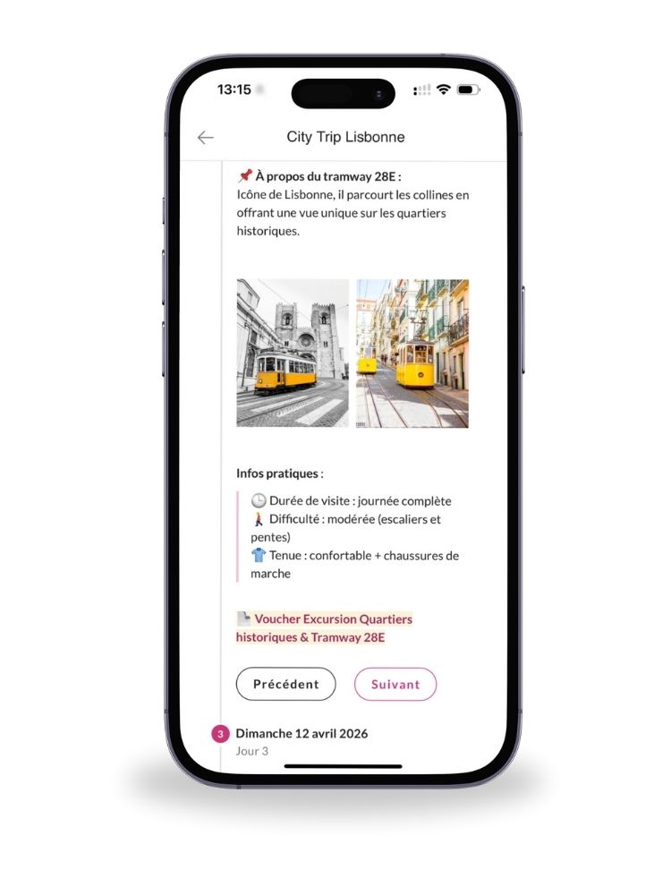 Application mobile carnet de voyage à Lisbonne
