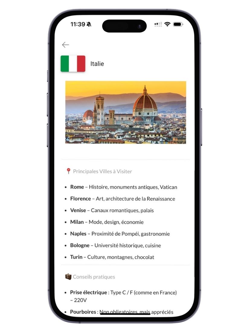 Description destination Italie
