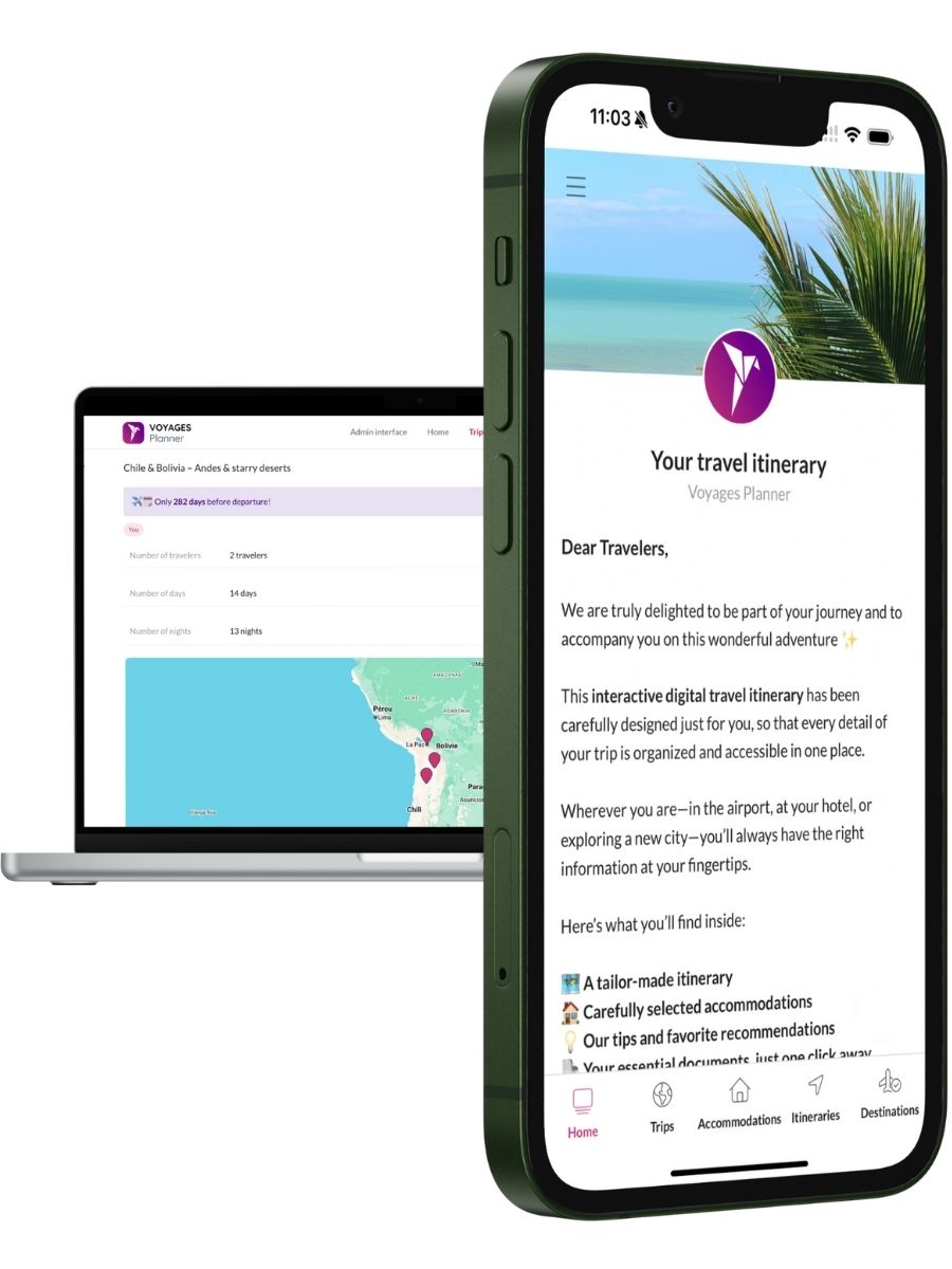 ailor-made digital itinerary overview displayed on phone and laptop