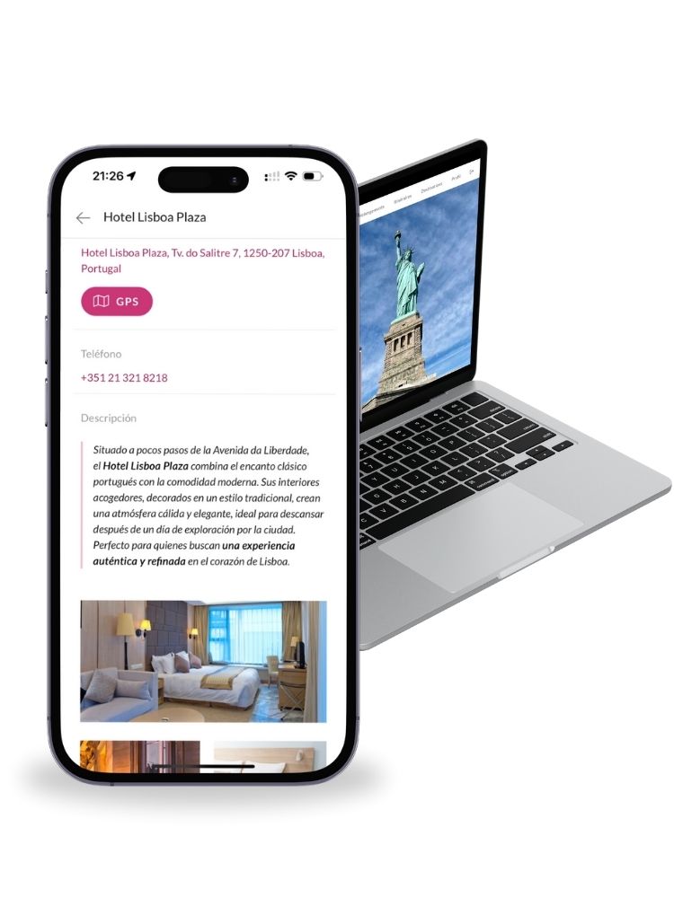 Vista de un itinerario digital con información de hotel para el cliente
